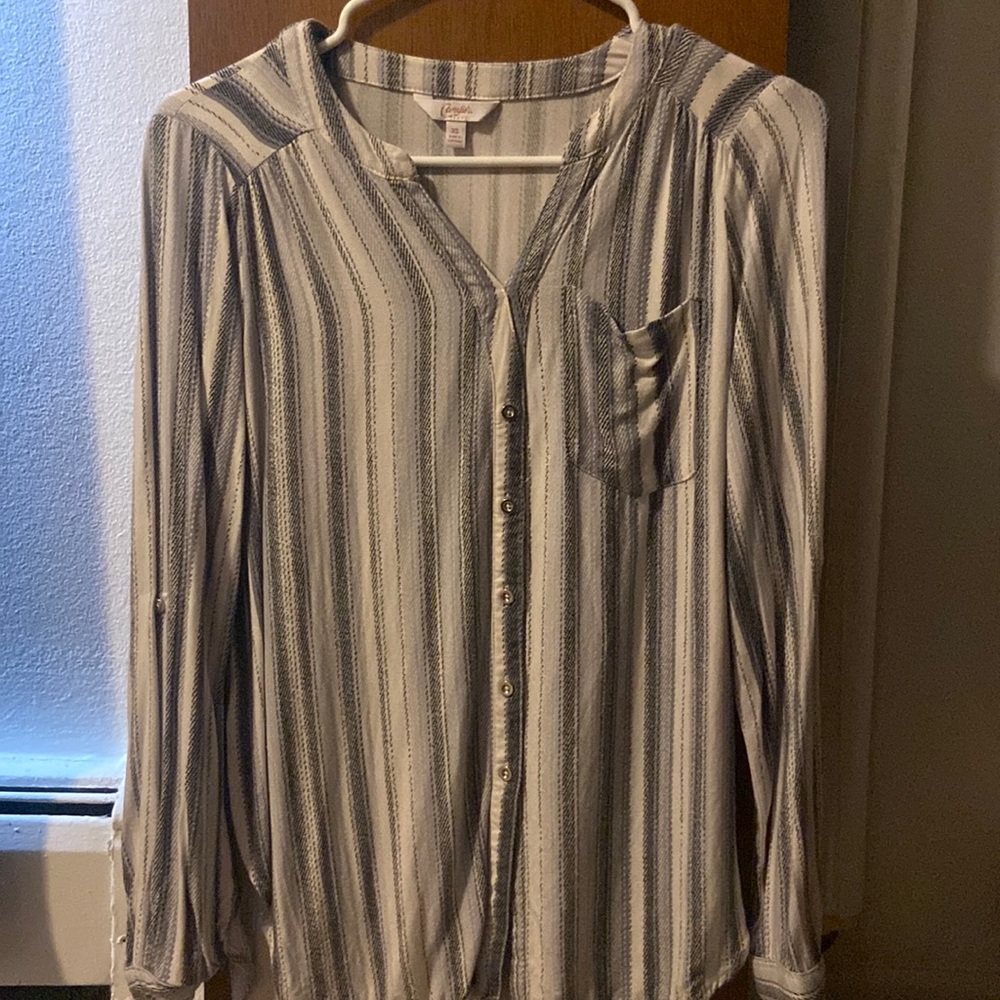 White, black, and blue stripped long sleeve top (size XS)